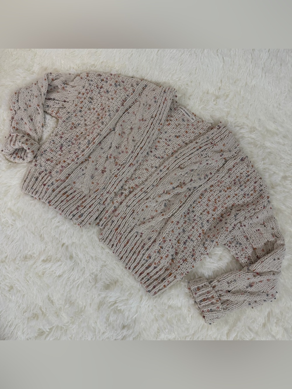 moon & madison Cream Speckled Cable Knit Cardigan